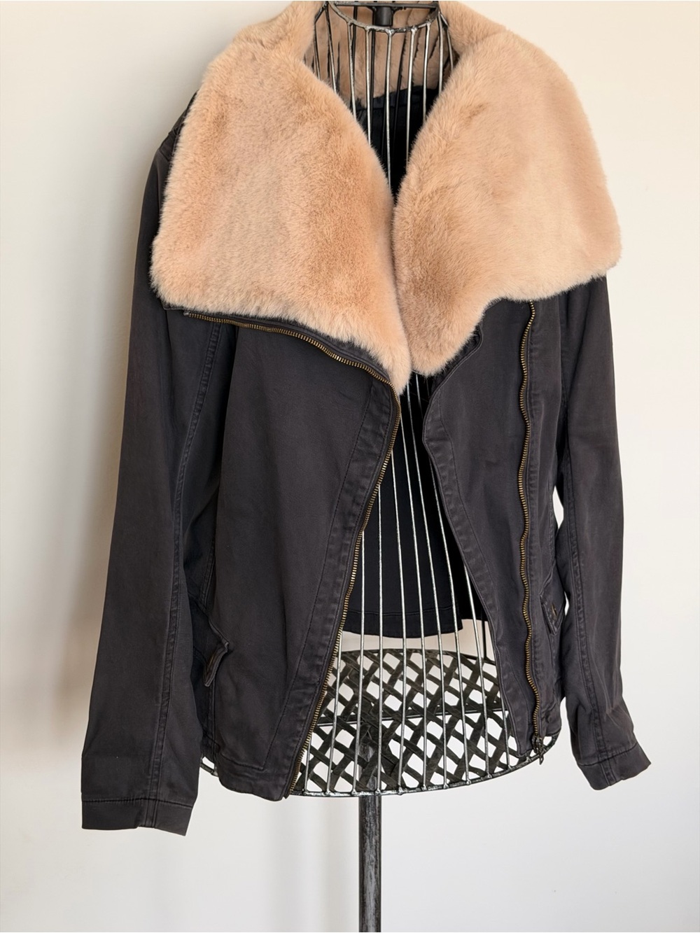 Anthropologie Faux Fur Collar Bomber Jacket